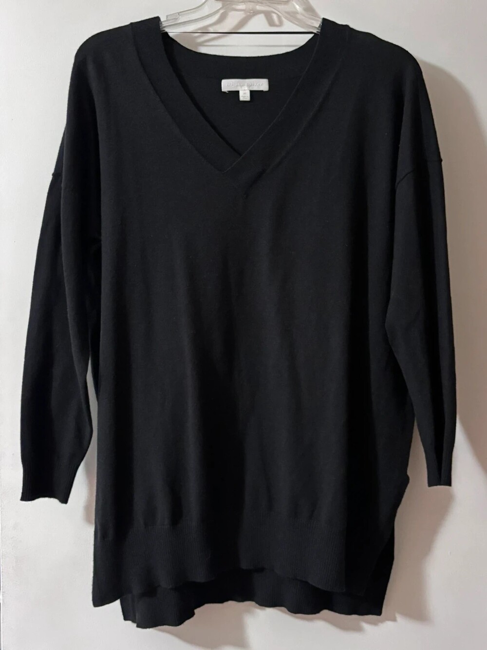 Adyson Parker Black V Neck Drop Shoulder Tunic Knit Sweater M